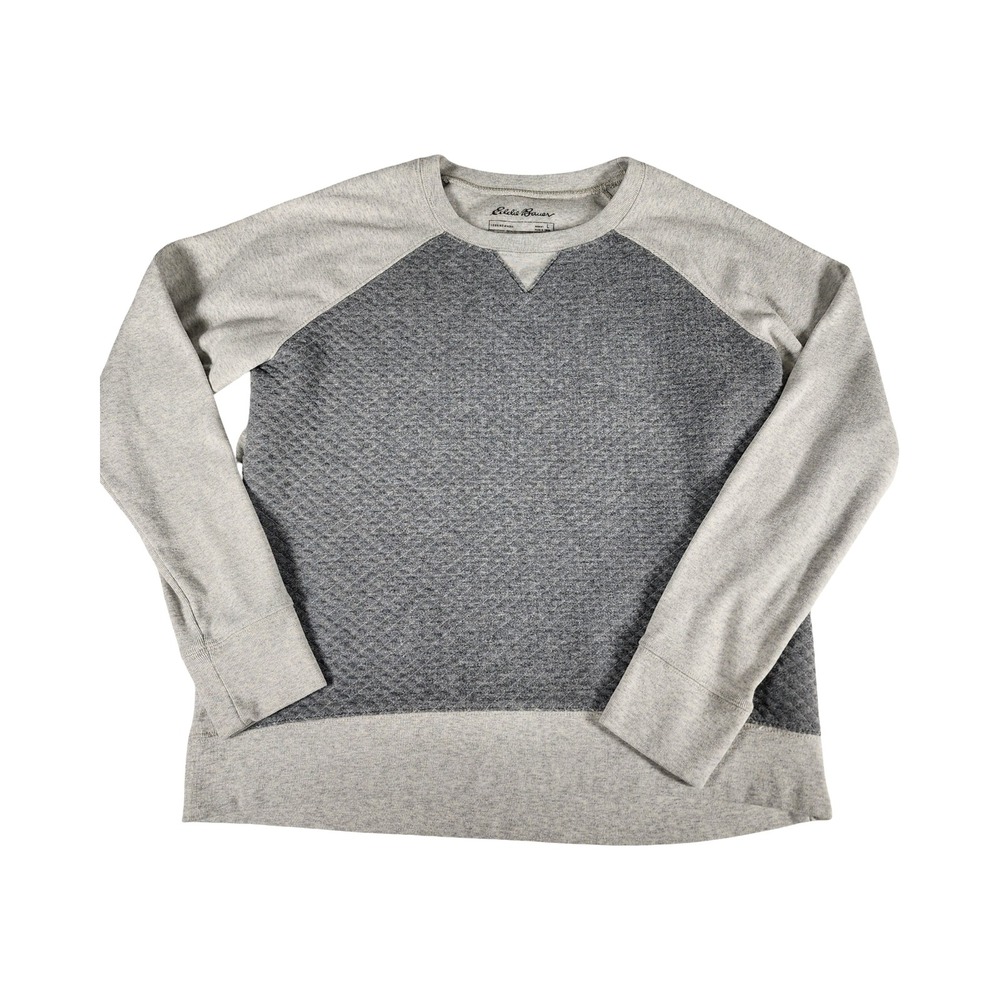 Eddie Bauer Womens Legendwash Quilted Front Raglan Sweatshirt Grey Large‎ L